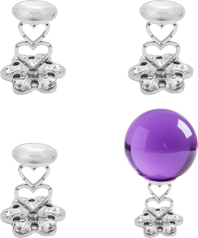 GeryVtee 4PCS Metal Crystal Ball Stand Sphere Display Stand Crystal Holder Balls Ornament Rack Holder Metal Base Heart Flower Shape (Silver) - Image 1